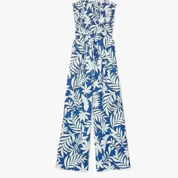 kate spade Pants - Kate Spade $298 Linen Cotton Pants Floral Jumpsuit Tropical Hawaiian Strapless M
